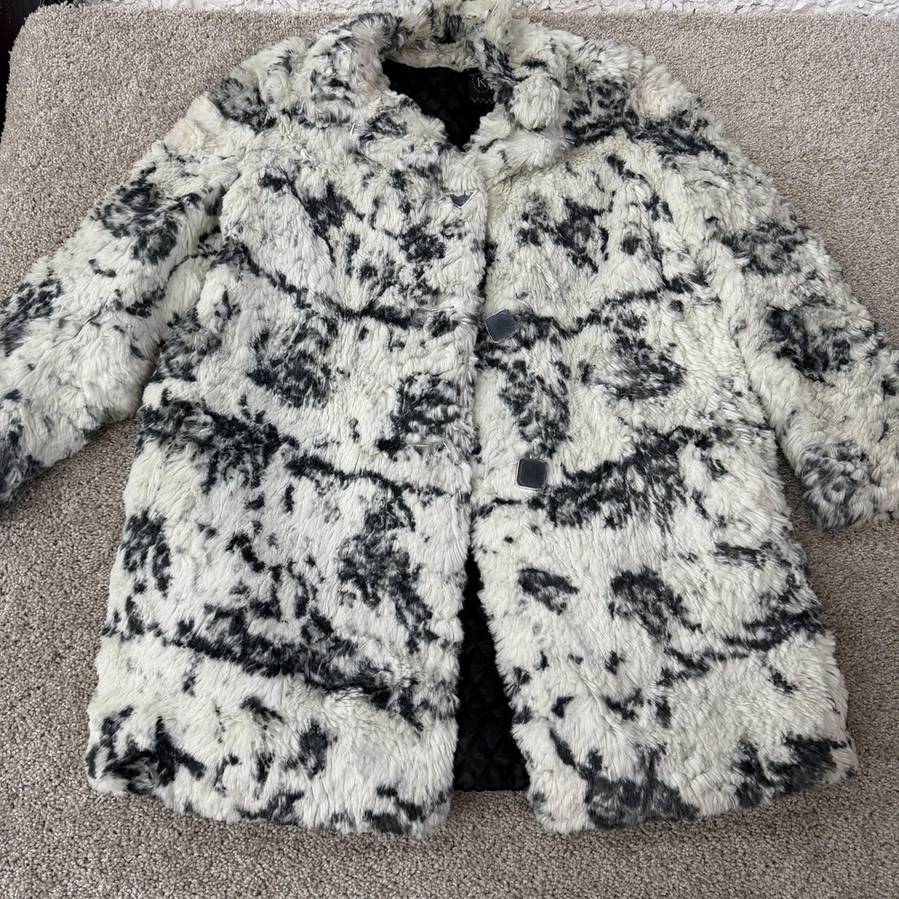 Vintage Kaufmann's Overcoat Womens Large White Faux Fur Animal Lined Mid Length